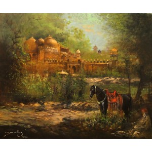 A. Q. Arif, 30 x 36 Inch, Oil on Canvas, Citysscape Painting, AC-AQ-334
